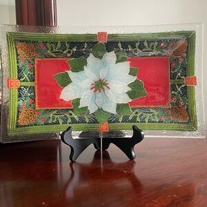 Peggy Karr glass White Poinsettia Tray